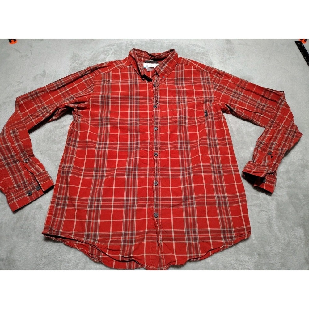 Columbia Button Down Shirt Men M Red Plaid Long Sleeve Smart Casual Work Country
